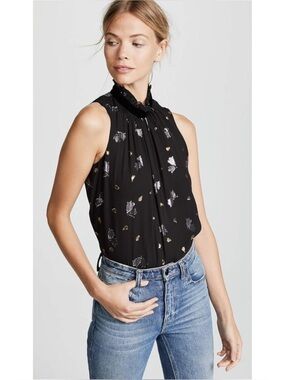 REBECCA TAYLOR | $275 Sleeveless Scattered Tulip Silk Top in Black, Size 6